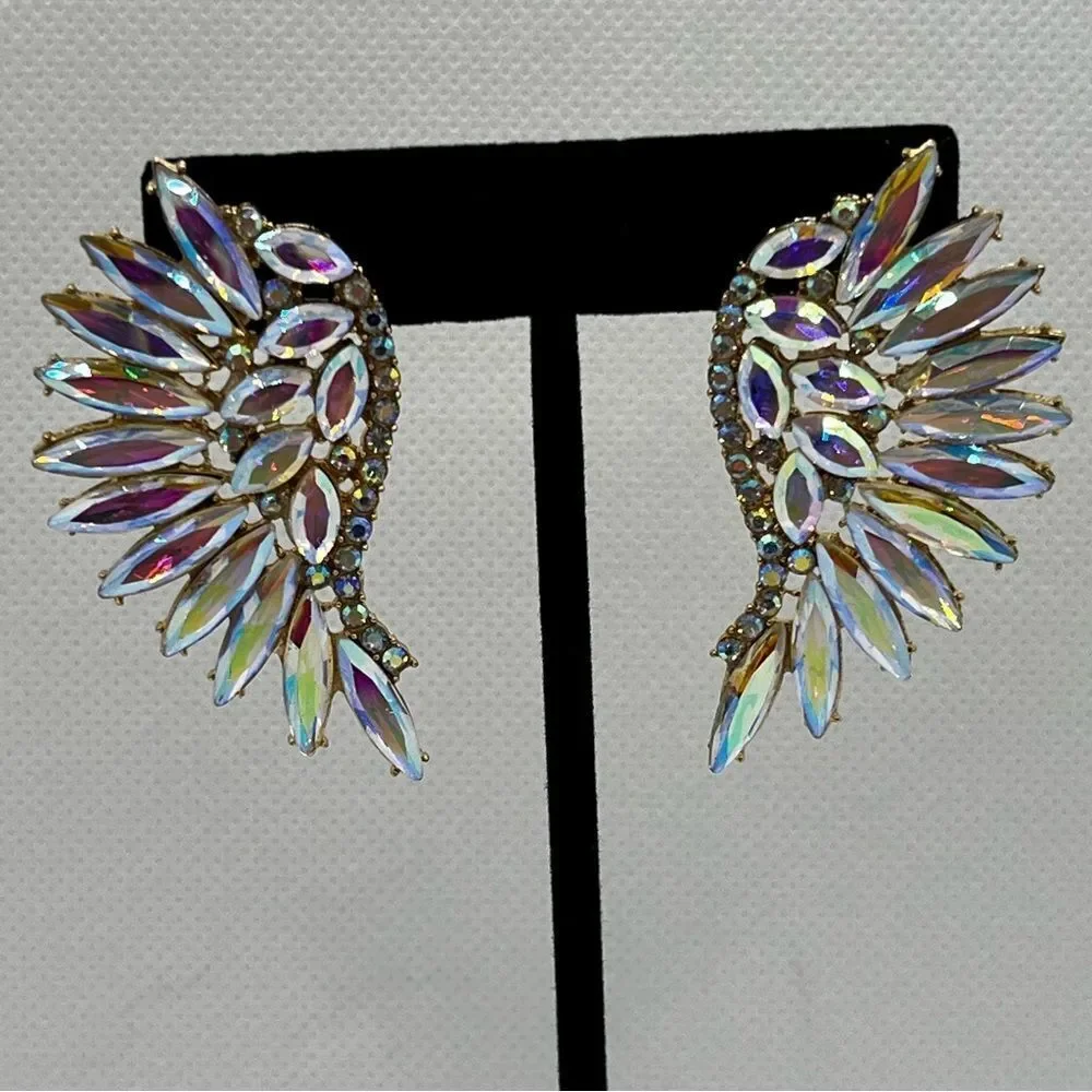 EARRINGS! Betsey Johnson Angel Wing AB Crystal Earrings BNWT